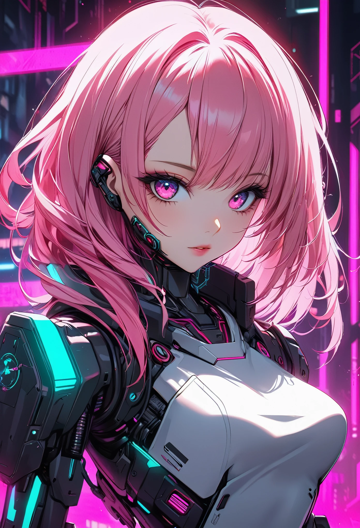 Pink haired anime girl in front of a neon background, cyberpunk anime girl, best anime 4k konachan wallpaper, digital cyberpunk anime art, anime cyberpunk art, digital cyberpunk - anime art, female cyberpunk anime girl, cyberpunk anime girl mech, anime style 4 k, perfect android girl, cyberpunk anime art, modern cyberpunk anime, anime cyberpunk, nightcore