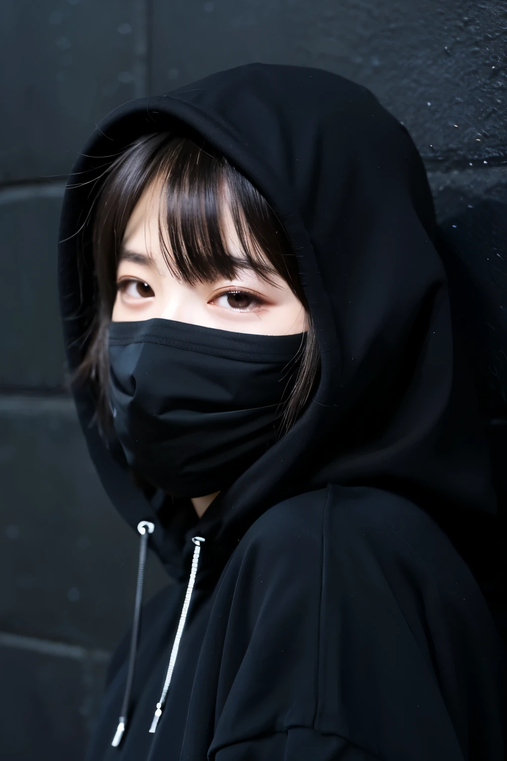 anime cartoon character with black hood and black mask