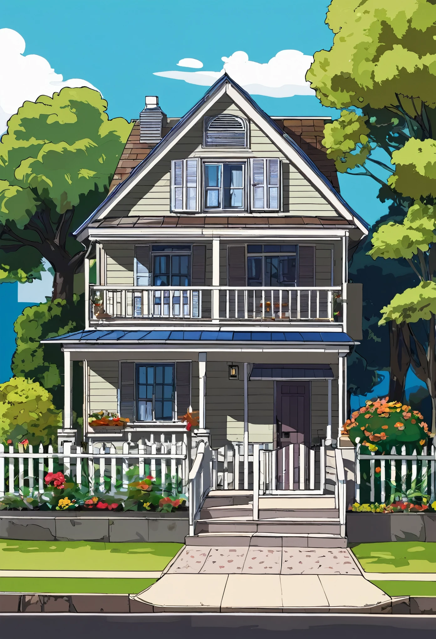 create a 2d art drawing, a house, front view 