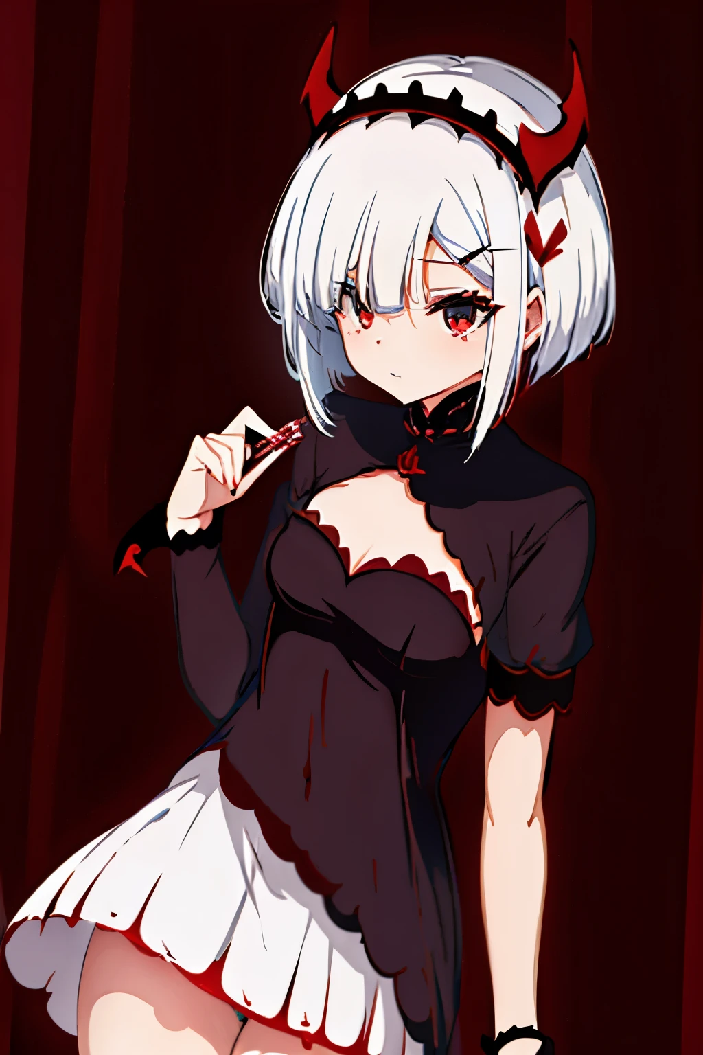Devil Horns，girl，Poker，Girl，High-end，White hair，Long skirt
