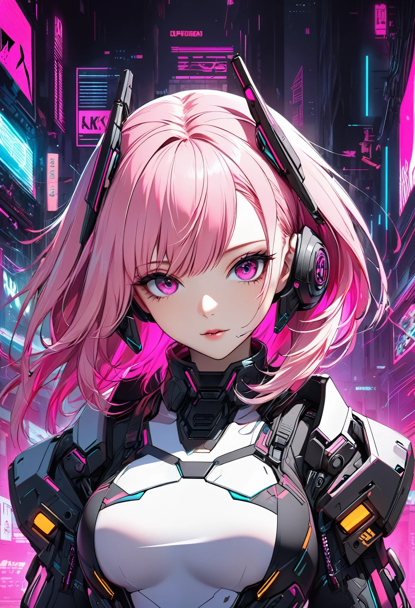 Pink haired anime girl in front of a neon background, cyberpunk anime girl, best anime 4k konachan wallpaper, digital cyberpunk anime art, anime cyberpunk art, digital cyberpunk - anime art, female cyberpunk anime girl, cyberpunk anime girl mech, anime style 4 k, perfect android girl, cyberpunk anime art, modern cyberpunk anime, anime cyberpunk, nightcore