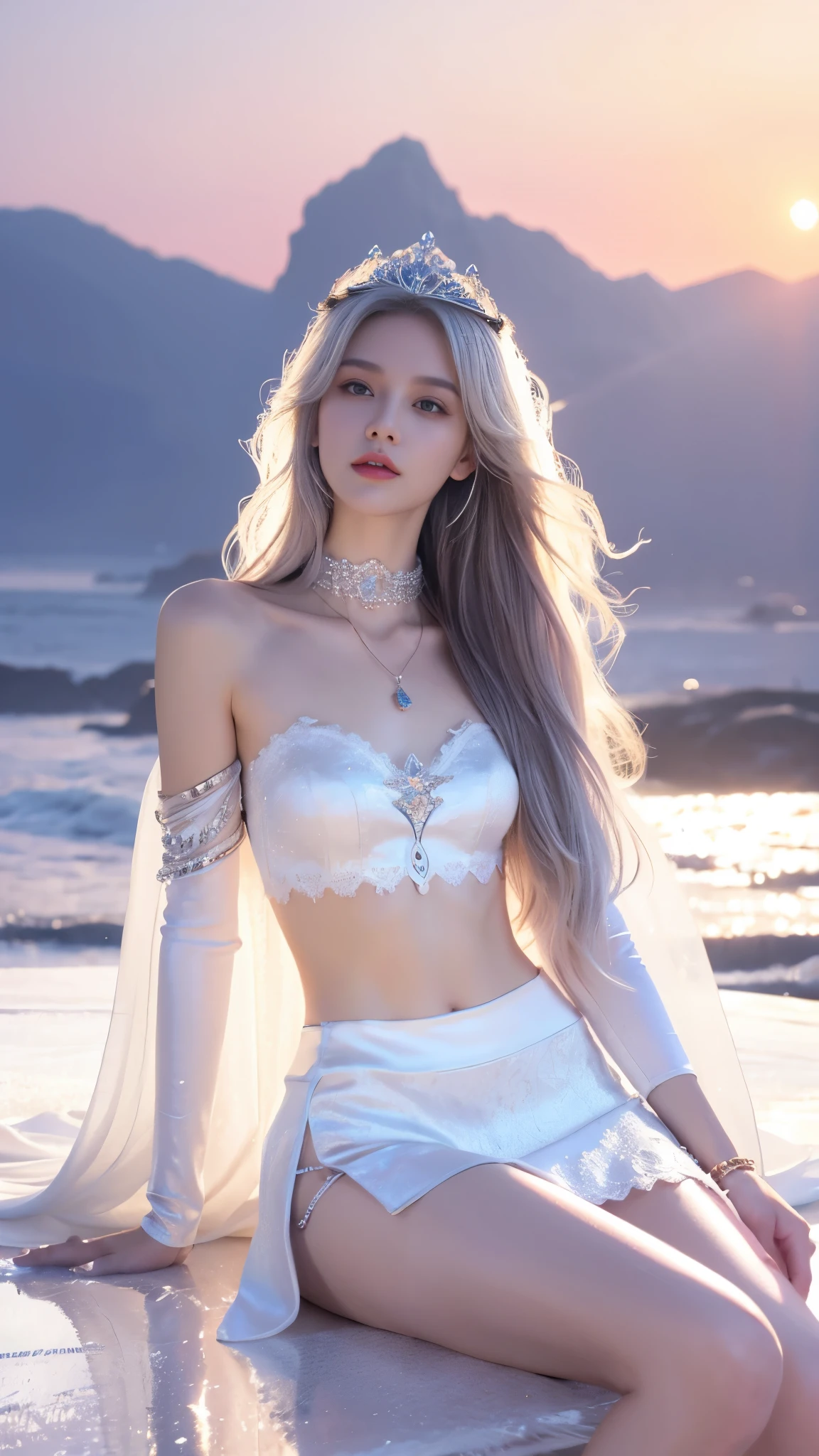 NSFW、(a girl wearing wettd white tiny Micro bikini:2)、{(from side)|(from below)}、{(Standing Full Body:1.2)|Wide Shot}、{(Floating hair:1.2)|(Ass focus)}、zydG、8K best quality、((Masterpiece:1.2、Hyper-Realism:1.37))、{(Childish)|(Gigantic Cleavage:1.37)}、(Detailed KAWAII Face、Detailed Oily Porcelain skin textures、Extremely Detailed)、brilliant Shining Perfect eyes、Smooth shading、{bokeH|clear focused}、Soft Lighting with many Follow lights、{Biomechanical HUGE and HEAVY boob|Studio Gray background}、{(Ass visible through thighs:1.2)|(Underboob:1.2)|(Sideboob:1.2)|No underwear}、{Flowers|Flower wreath|Princess Tiara|Dark Red Leather High Collar|ssmile|perplexed|seductiv}、