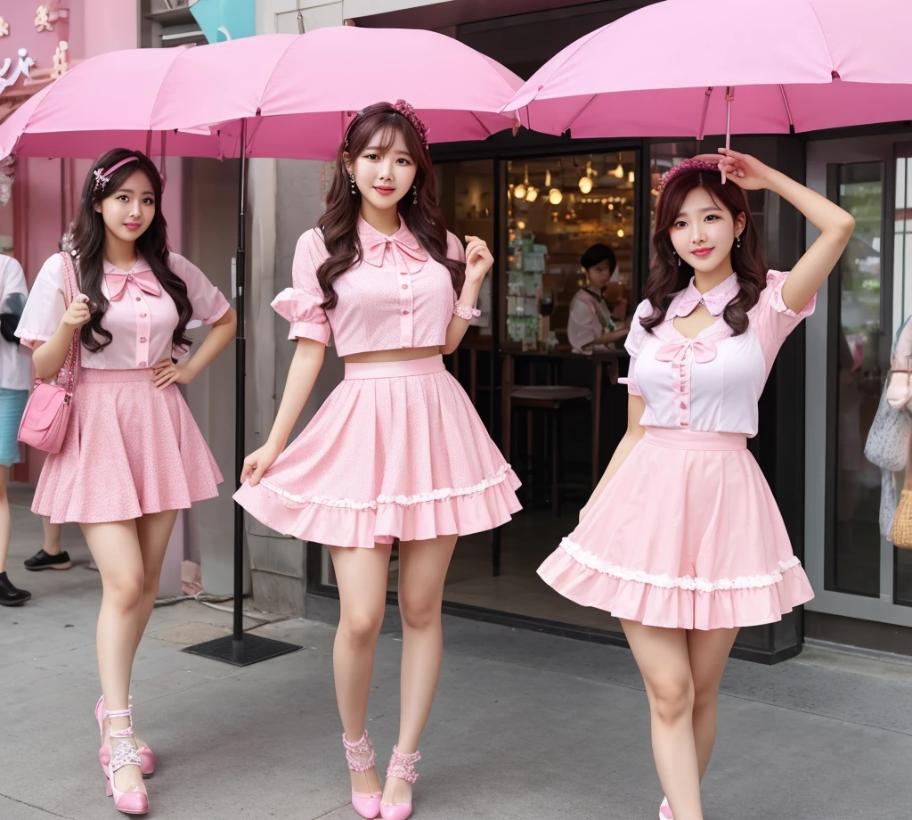1 Arafad image of a group of Asian women posing for a photo,(pink color),cgstation trends,pink color皮膚,cgstation trends,pink color幫派肖像,January),ulzzang,(pink color),maid outfit, Trending on bbwchan, yanjun Chengt, Girls' Generation, 淡pink color膚色,summer,Short skirt,maid outfit