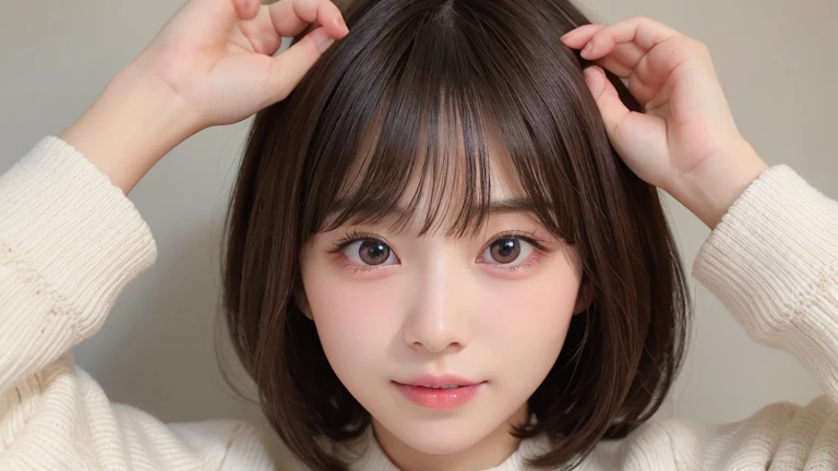 (highest quality、table top、8k、best image quality、Award-winning work)、(A very young 12 year old girl:1.1)、( and young face:1.1)、(Fixed front configuration:1.1)、(Perfectly fitted red turtleneck tight knit sweater:1.1)、elegant makeup、With bangs、(Elegant berry long wavy hair:1.1)、(stand straight in front of:1.1)、(with equal space on top、stand upright in front of you, Under, about.:1.1)、Ultra high definition beauty face、(a sad expression looking at me:1.1)、(completely closed lips:1.2)、ultra high definition hair、Super high resolution glossy lips、accurate anatomy、(very bright and vivid:1.1)、(close up of face:1.5)、(face covered in semen:1.5)、(The simplest pink plain background:1.1)、big breasts、emphasize body line