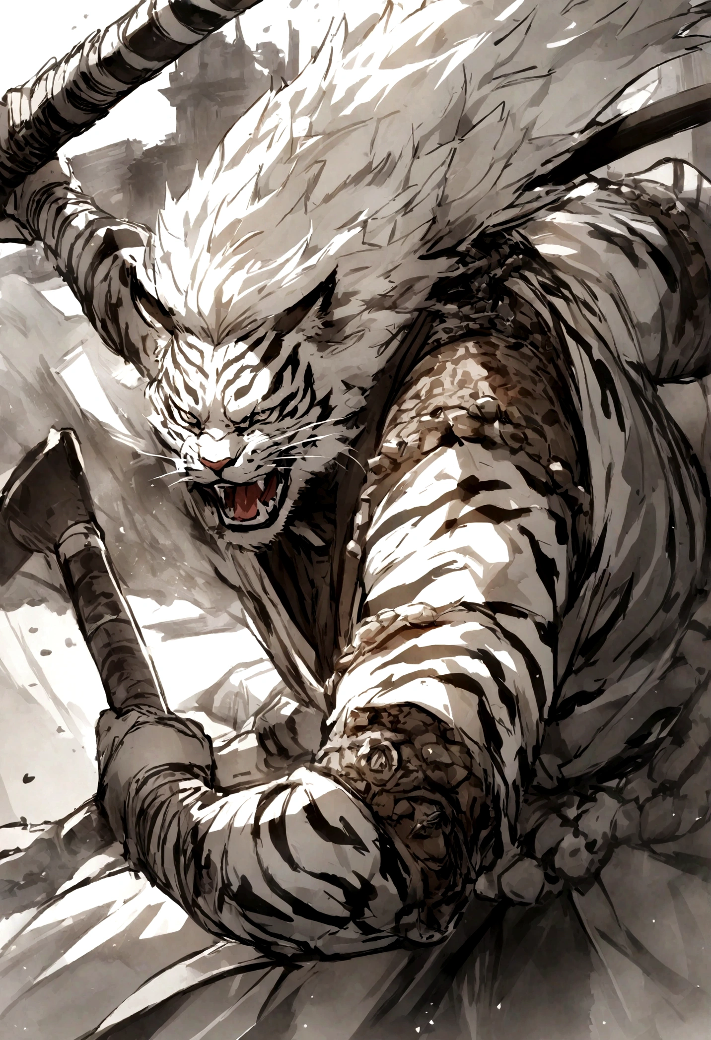 Brutal white tiger samurai