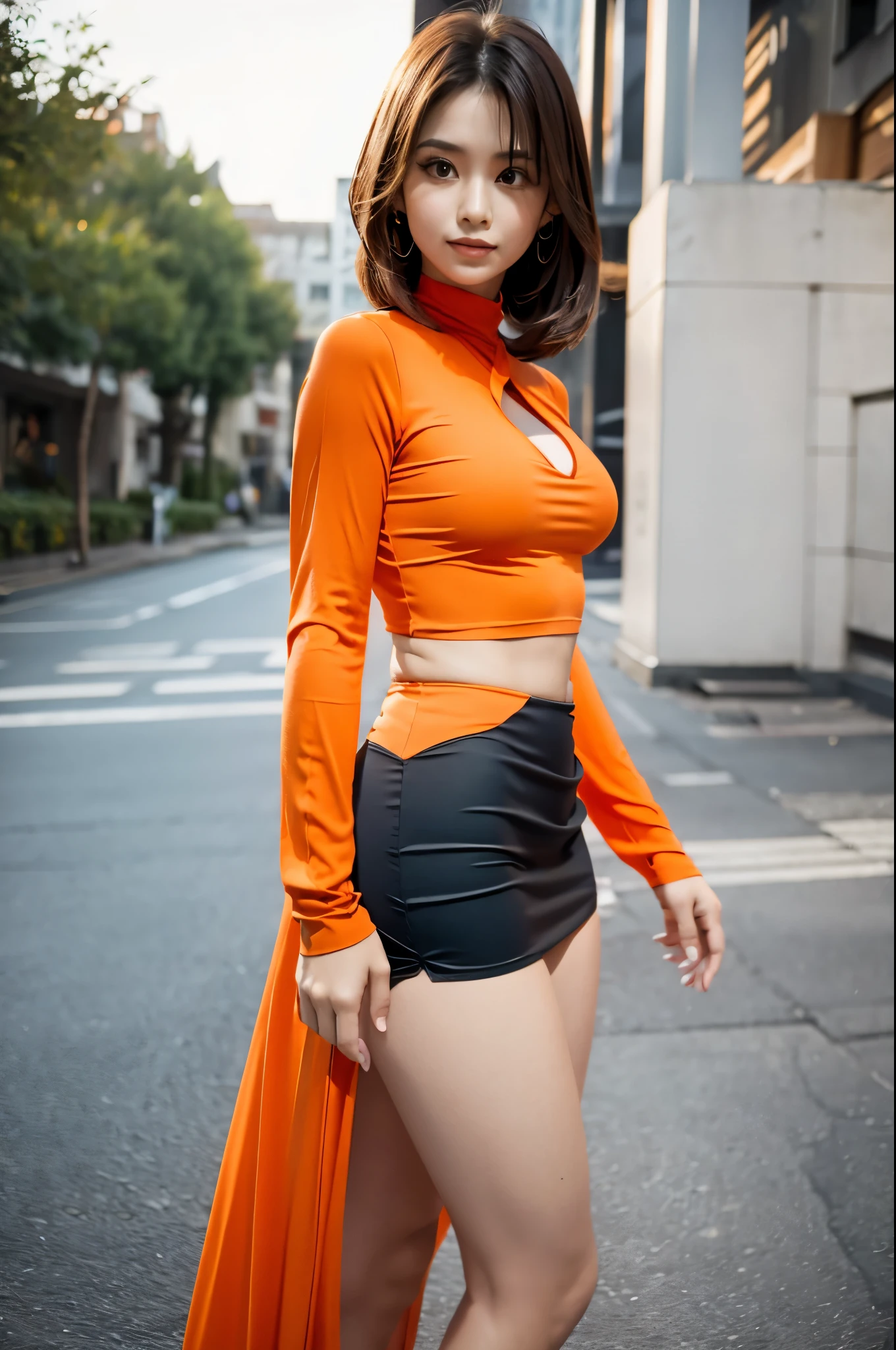 No sleeve Miniskirt orange semi-long