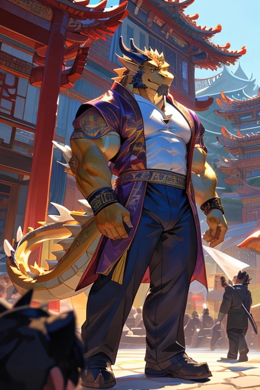 anthropology(golden chinese dragon), alone,Golden Dragon, Light,Golden skin,Clear and bright eyes,Thin clothes, male, Tops, muscular, Bodybuilding Athletes,Big breasts,Pectoralis major,tall and big,muscular anthropology(golden chinese dragon), Daily Wear,Green Eyes, Golden skin,Bodybuilding,muscular male, Bold, Eyes on the audience, empty, Bottoms,Daily Wear,Detailed background, Realistic eyes,Reality, Realistic hands, 8k HD, Extreme details, (Dark Shadows, Wide dynamic range, HDR, 弱Light:1.2), by kusunagi,by null-ghost ,by oldshep,by traver009,Chinese dragon, Chinese zodiac. male. Chinese dragon. hairy, Chinese dragon antro), permanent, Solitary, New Jersey5hairy, (Chinese dragon, huge, huge, Young face, ager, Bodybuilding athlete's body), Chinese dragon, ((Extremely realistic shadows, masterpiece, extremely deTailed, Reality)), Beast field, firm retreat, solid retreat, Round buttocks, firm and Beautifully shaped buttocks, retreat, Broad shoulders, permanent on the retreat, Firm buttocks, Round buttocks, Beautifully shaped buttocks, solid and very muscular retreat, Chinese dragon, Tail, ((deTailed face)) nose, ((deTailed eyes)), Smile, mischievous Smile, mischievous expression, White Teeth, Mouth slightly open, Red tongue, skin, scales, Sexy, Height 3 meters , Optimum height, The whole body is full of muscles, ((Raised pectoral muscles, huge and defined abs, V-Shaped Body,)) strong upper body,Thick waist, ((Long legs)), Masculinity, attractive face, Attraction Type, fresh and calm face with a cold Smile. Bodybuilding athlete's body, huge muscular and long thighs, Bulging biceps, looking at the audience. Unique Light Source, sombras bem definidas, Single Portrait.tall and strong,Thighs are thick,Well-proportioned body,((Golden ratio figure,True body proportions,long thighs))