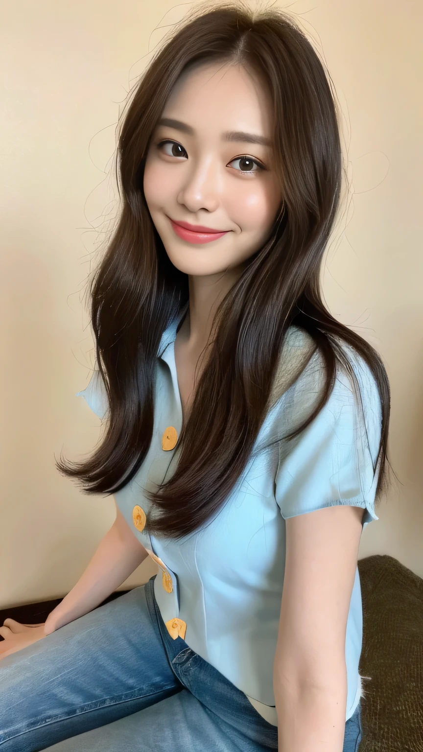 seed:2020674263.((Full body angle:1.1)).((highest quality, 8K, masterpiece:1.3)), ((from below:1.1)).concentrated:1.2, Perfect body beauty:1.4, Hips:1.2, ((Delicate Hair)), (Colorful button-through crop shirt :1.1) , ((highest quality、8K、masterpiece:1.3))、1 Girl、A sloppy smile、Esbian all over、Slim face、Big Boobs、Beautiful woman、(Dark Brown Hair)、Long Hair、1.1、Flickering Valley、Detailed eyes、double eyelid、Blurred Background、超Slim face、Smile、Looking down、stroll、