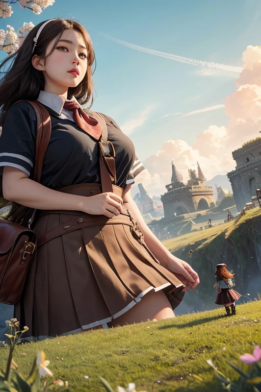 Harry Rountree, Avis Acres, Thomas Mackenzie, minoru nomata, Surrealism, wonder, strange, fantastical, fantasy, Sci-fi, Japanese anime, world of non-Euclidean geometry, changing three-dimensional perspective, perspective and cross-sectional views, beautiful high school girl in miniskirt, detailed masterpiece