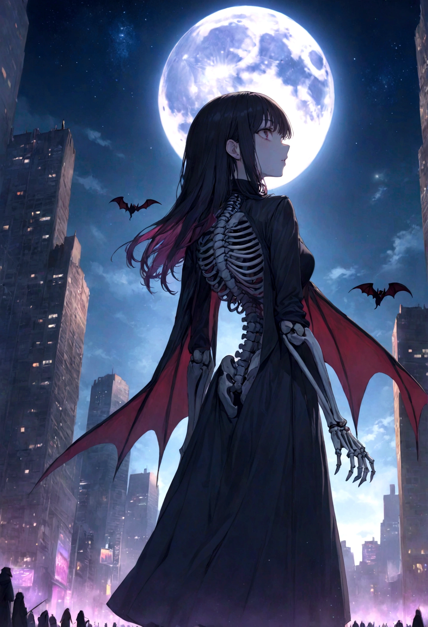 phonk, phonk, dark fantasy art, original, woman standing with her back turned, nightmare, city at night with full moon, festival where devils gather, DJ inspires everyone, skeleton, devil, at night, moon is big is, vampire, lunar city, moonwalker, metropolis movie ,Dracula,vampire,underworld,gives a sense of beauty and mystery,beautiful and aesthetic,anime, lofiart, anime picture, nightcore, anime art wallpaper 4k, anime art wallpaper 4 , beautiful fantasy anime, futuristic city, space and starry sky, girl looking at the sky, anime art wallpaper 4k, anime art wallpaper 8k, anime fantasy artwork, anime style 4k, ultra hd anime wallpaper,brightly colored screen