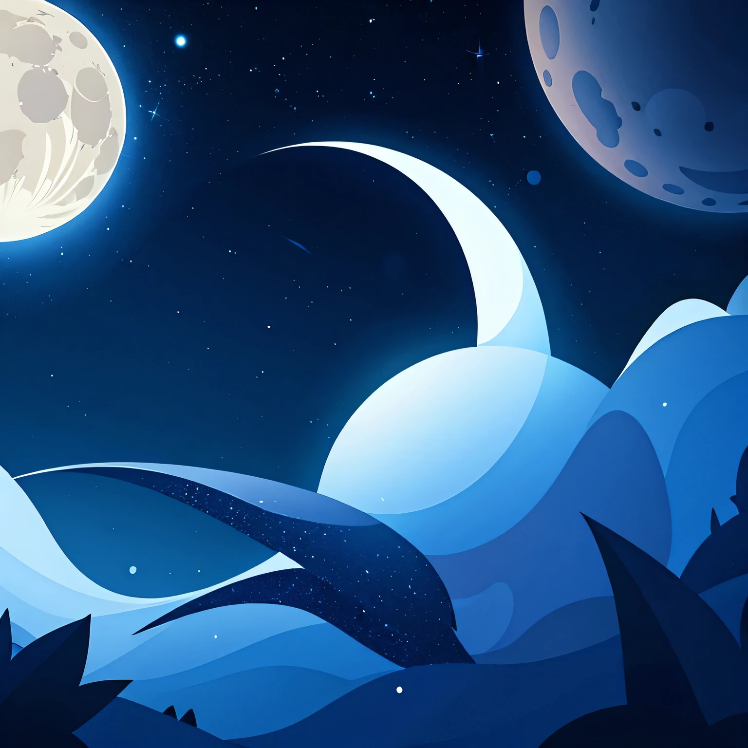 Draw a full moon at night，Background starry sky detailed background