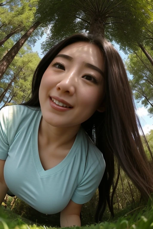 fantastic realism，The female giant bravely enters the Lilliputian country，高度Detailed footage of the giantess，Detailed footage of the giantess，giantess art，girl，Short sleeve，（（（Lots of little people interacting with giants）））