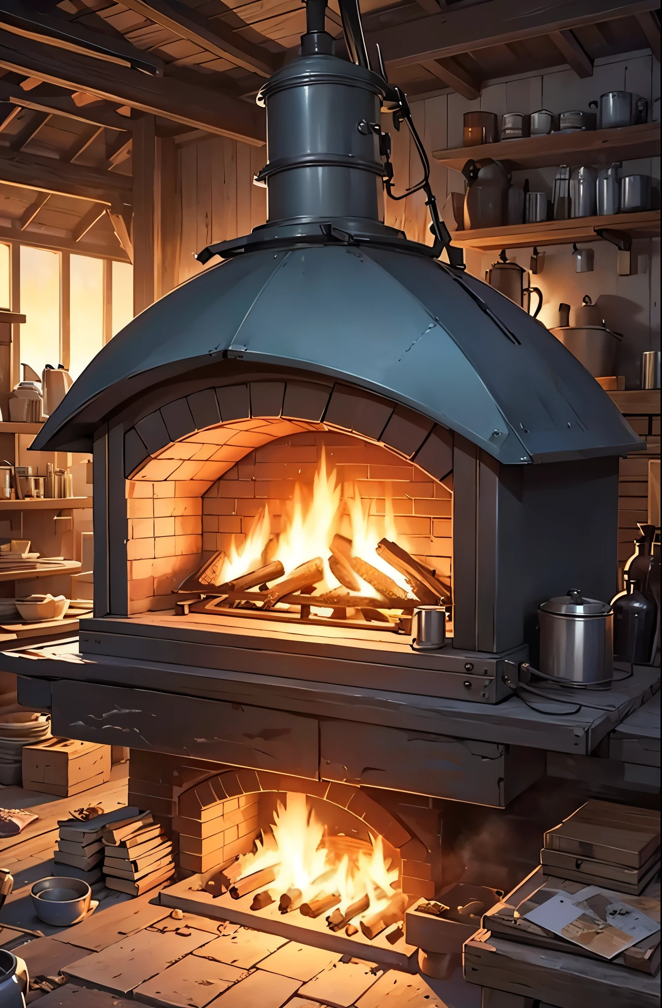 4k ultra HD very detailed, best quality, forge metalworking billows kiln