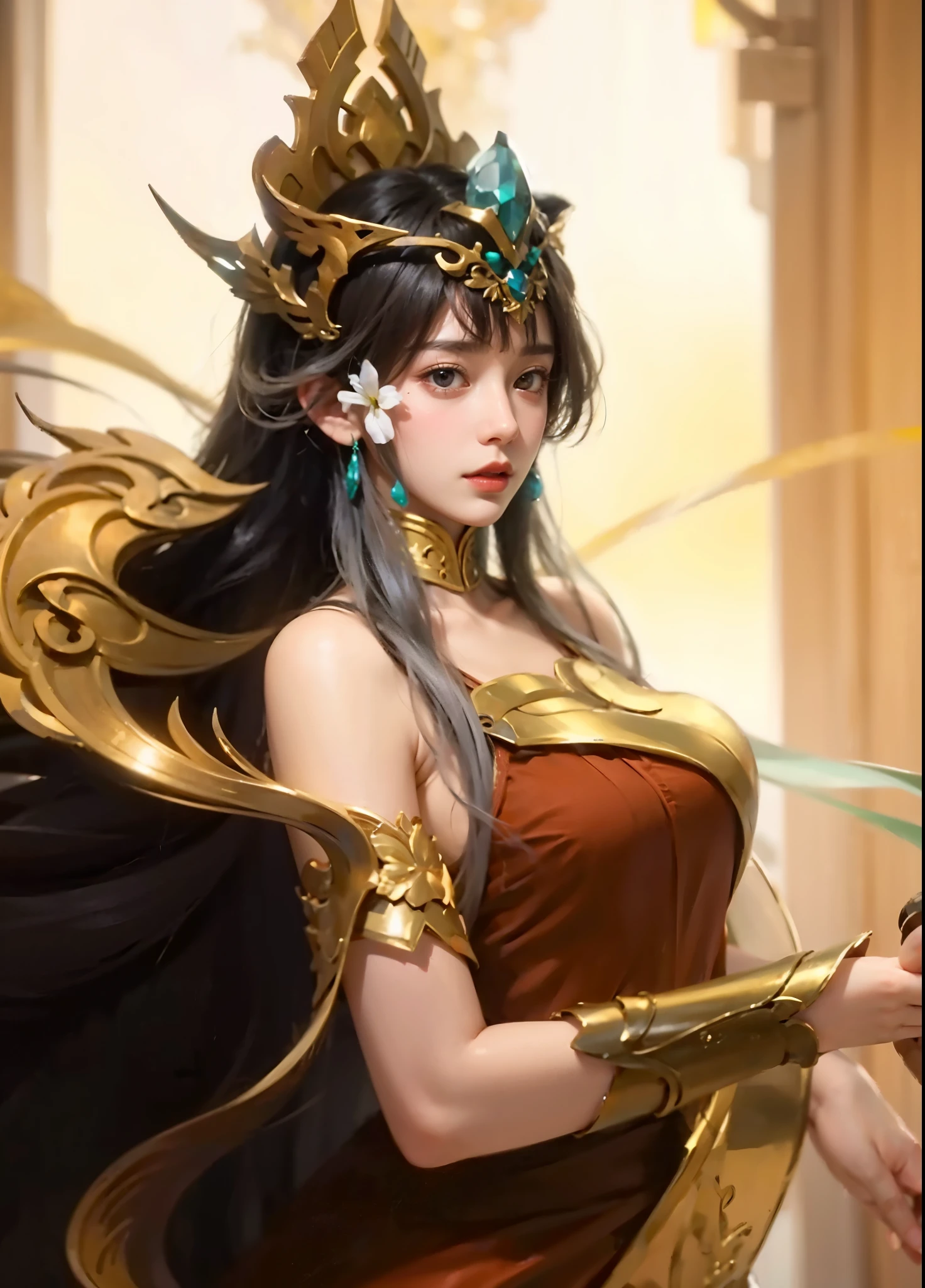 ((Sculpture design)),((full body portrait of person)),((undying)),((tmasterpiece)),(entire body image:1.6,fully body photo:1.6,From the feet to the top of the head:1.6),【Create a LOGO based on:1female,Nu wa(Creation goddess in Chinese mythology,Human snake tail goddess:1.6),(Use snake tail instead of legs:1.6),(Chinese mythology),(45 yers old,A MILF,熟妇,mature,gentleness,wisdom,Goddess wind),(Brown hair long:1.4),big earrings,long skirt,Dunhuang skirt,((Fluttering skirts)),((intricate headpiece)),((symbol of god)),】,((dynamicposes)),(Computer graphic arts:1.4), (s fractal art: 1.3),(( Best quality,32K,Highest resolution,hyper HD,)), (( Professional Quality,Perfect photography, Ray traching, perfect volumetric lighting, High quality octane rendering, High quality vectors)), ((Complicated details,hyper-detailing:1.2,Complicated details:1.2)), ((ultra real photo,フォトリアリスティック,3 Rendering)),(Epic work:1.4,ultra-realistic realism:1.6),(Blind box toy style:1.6),((simple backgound,Deep dark background:1.2,with black background)),Detailed faces, 詳細な目,Clean the skin,(correct hand:1.6),(Complete and beautiful five fingers:1.6),(Anatomically correct head-to-body proportions:1.5),(Anatomically correct perspective and occlusion:1.5),(Correct anatomy:1.5),(Add a base:1.6),(Complex platform:1.6),(2-layer base:1.6),((rock base:1.4)),(The role is centered:1.4),((at the middle of the frame)),
