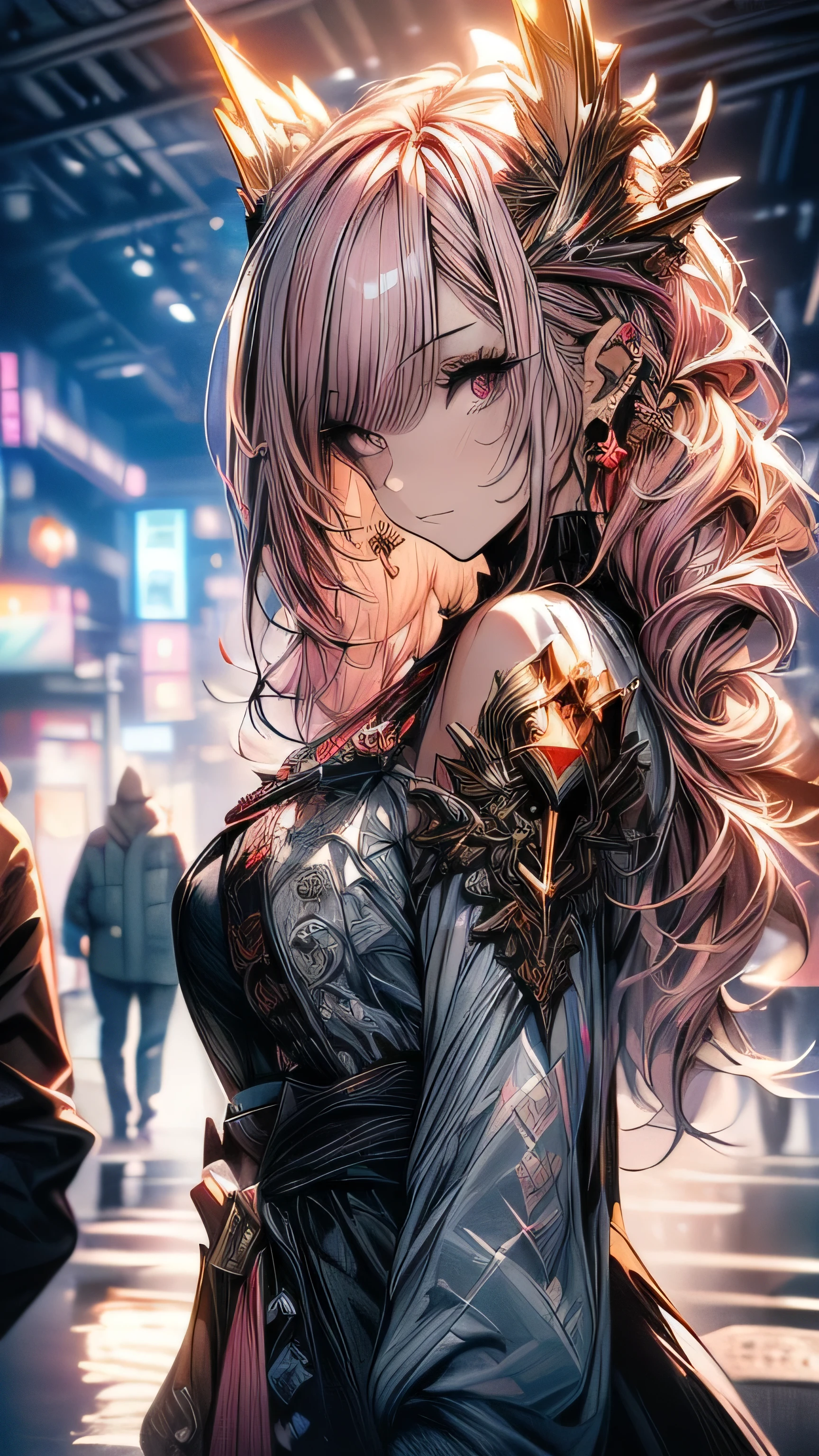 ((((masterpiece, highest quality, Super detailed, very_expensive_solve, big_file size, Full Color)))), 1 girl, Chemo ears, Bokeh, Clothes that show both shoulders, Oversized sweater, Pink Hair, Pink Eyes, Fighting facial expressions,Fighting,inflammation,Dragon