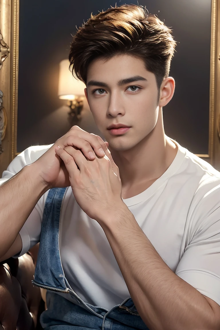 Ultra wide angle,((masterpiece)),((best quality)),8K,High Detail,Very detailed, 2 handsome muscular boys,Full chest muscles,Six-pack,Very manly,golden brown eyes,Stylish short hair,Vivid male image, fashion pose, masculine expression,Real skin texture, ((Perfect hand details)),((Real and complete hand details)),naked,naked,
Royal blue style couple,White male model photos,whole body