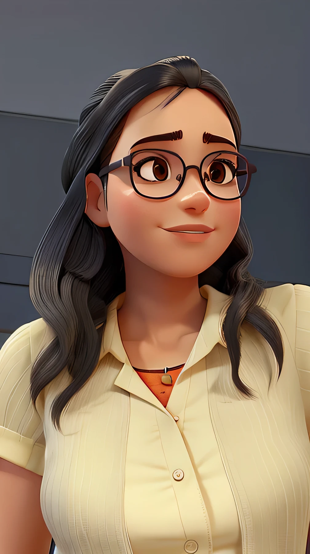 mujer de pelo largo, with long eyelashes and glasses.
