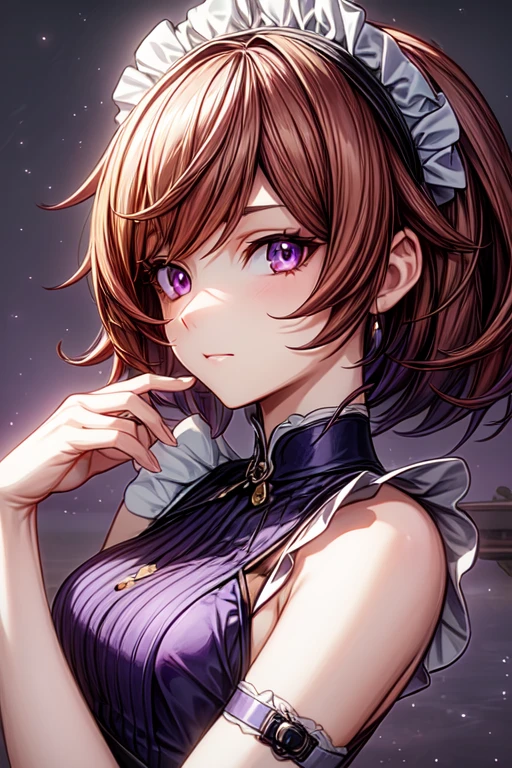 masterpiece, Best quality, 1 Girl, Purple eyes, orange hair,maid headdress, maid,