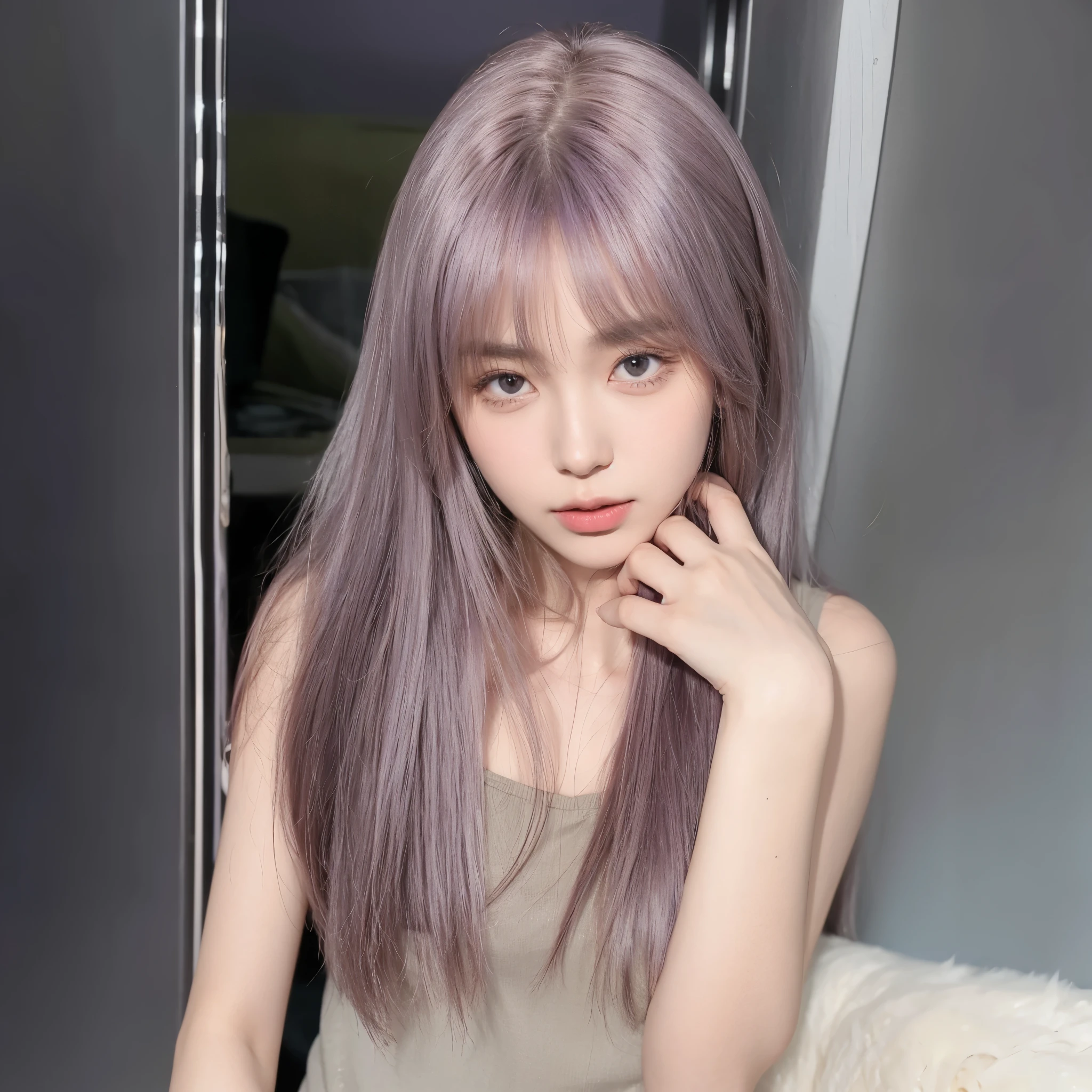 Purple long straight hair,Natural and beautiful hair,The background is simple and clean