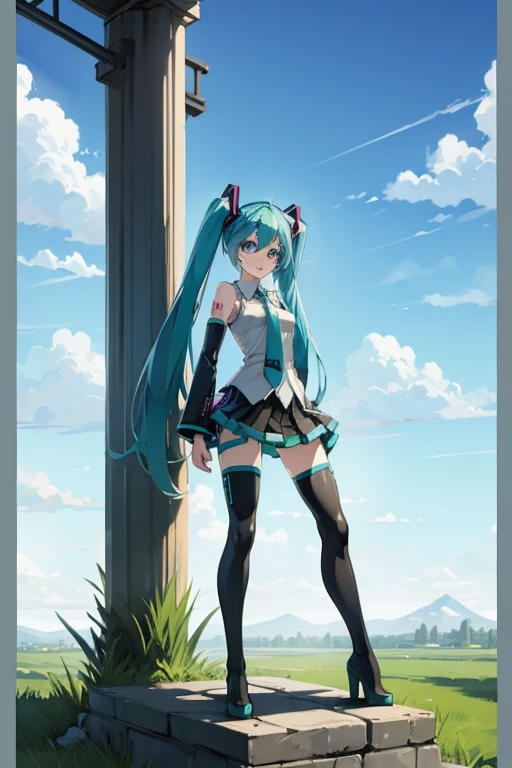 obra maestra, best_quality, 1girl, solo, abmayo, hatsune miku, falda, mano en medio de las piernas,