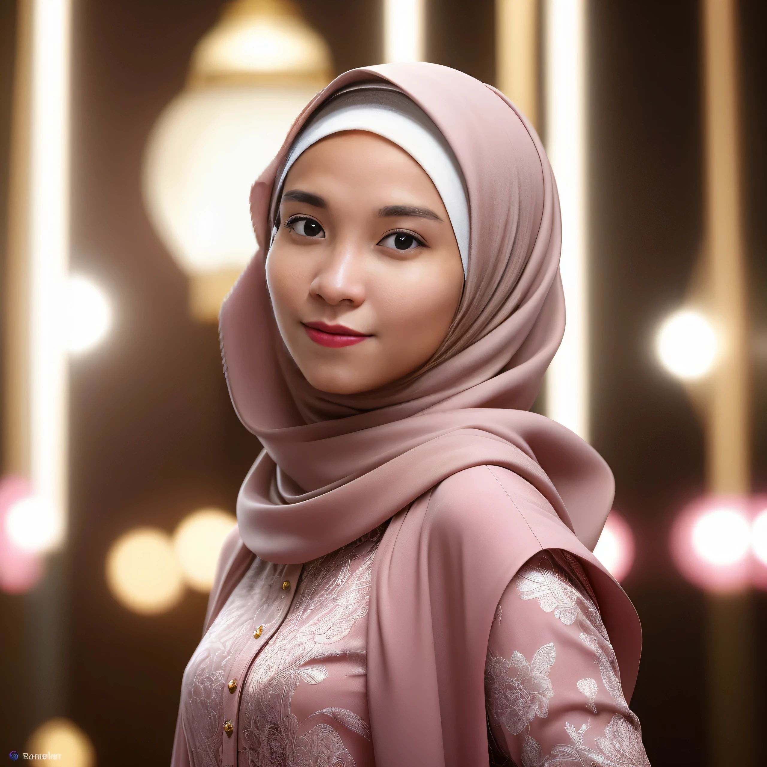 arafed woman wearing a pink hijab and a pink dress, realistic 3d render, 8k portrait render, realistic 3 d render, realistic portrait photo, close up potrait, soft portrait shot 8 k, portrait shot, smooth 3d cg render, portrait realistic photograph, realistic render, 60mm portrait, very realistic 3 d render, photo-realistic low lighting