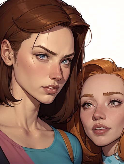 um close up de um desenho de uma mulher com cabelos ruivos, Phil Noto and james jean, digite germe and james jean, digite germe and lois van baarle, Phil Noto comic art, Phil Noto, krenz cushart and digite germe, Moebius + lazy + uau, Moebius + digite germe