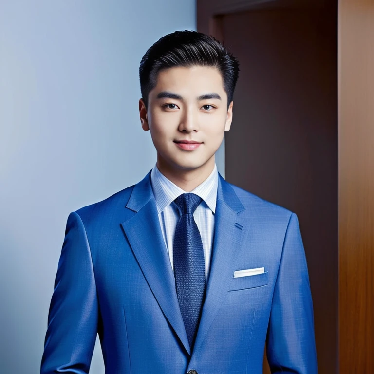 Aarav man in a blue suit, professional profile picture, Christopher Chao, Brian Sum, David Luong, Steve Zheng, Andrew Thomas Wang, Corporate portrait, Ryan Jia, organizational wear and tear, professional Corporate portrait, Peter Xiao, Justin Sun