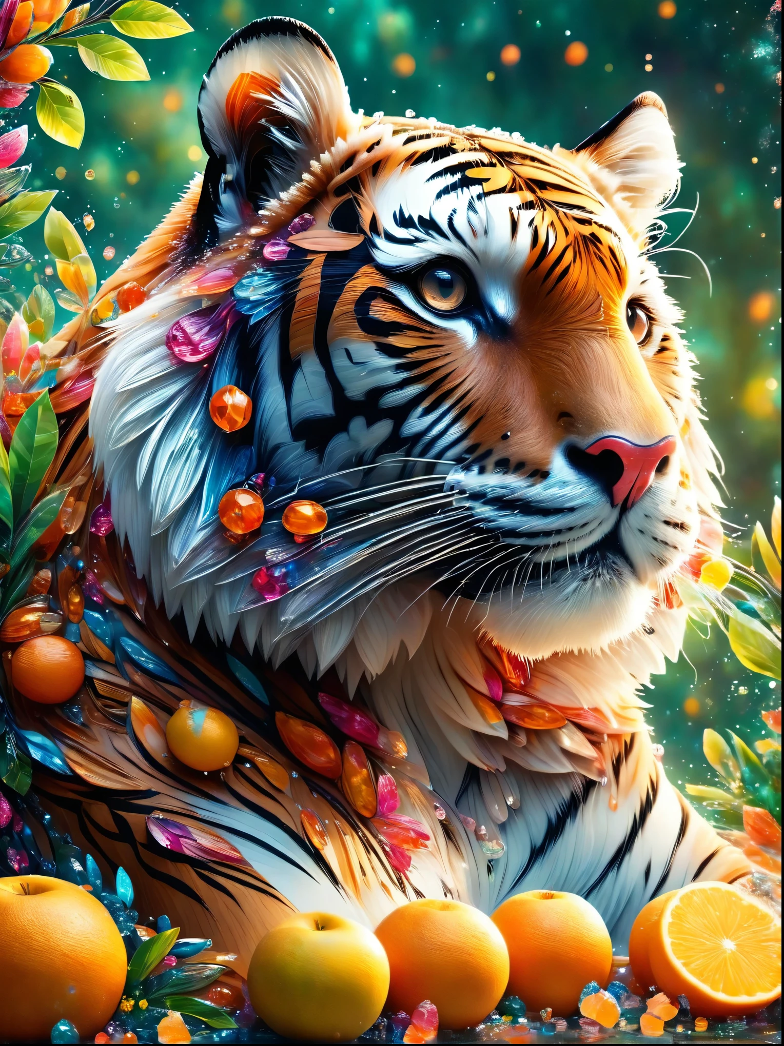 Creative and stylish tiger,Inspired by fruit,Material: Colored Acrylic,realism,Ultra Clear Photography,HD Wallpapers,Low Depth of Field Photography,Background bokeh effect