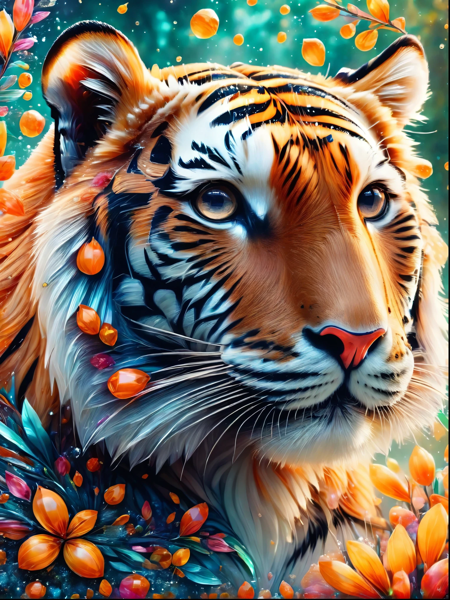 Creative and stylish tiger,Inspired by fruit,Material: Colored Acrylic,realism,Ultra Clear Photography,HD Wallpapers,Low Depth of Field Photography,Background bokeh effect