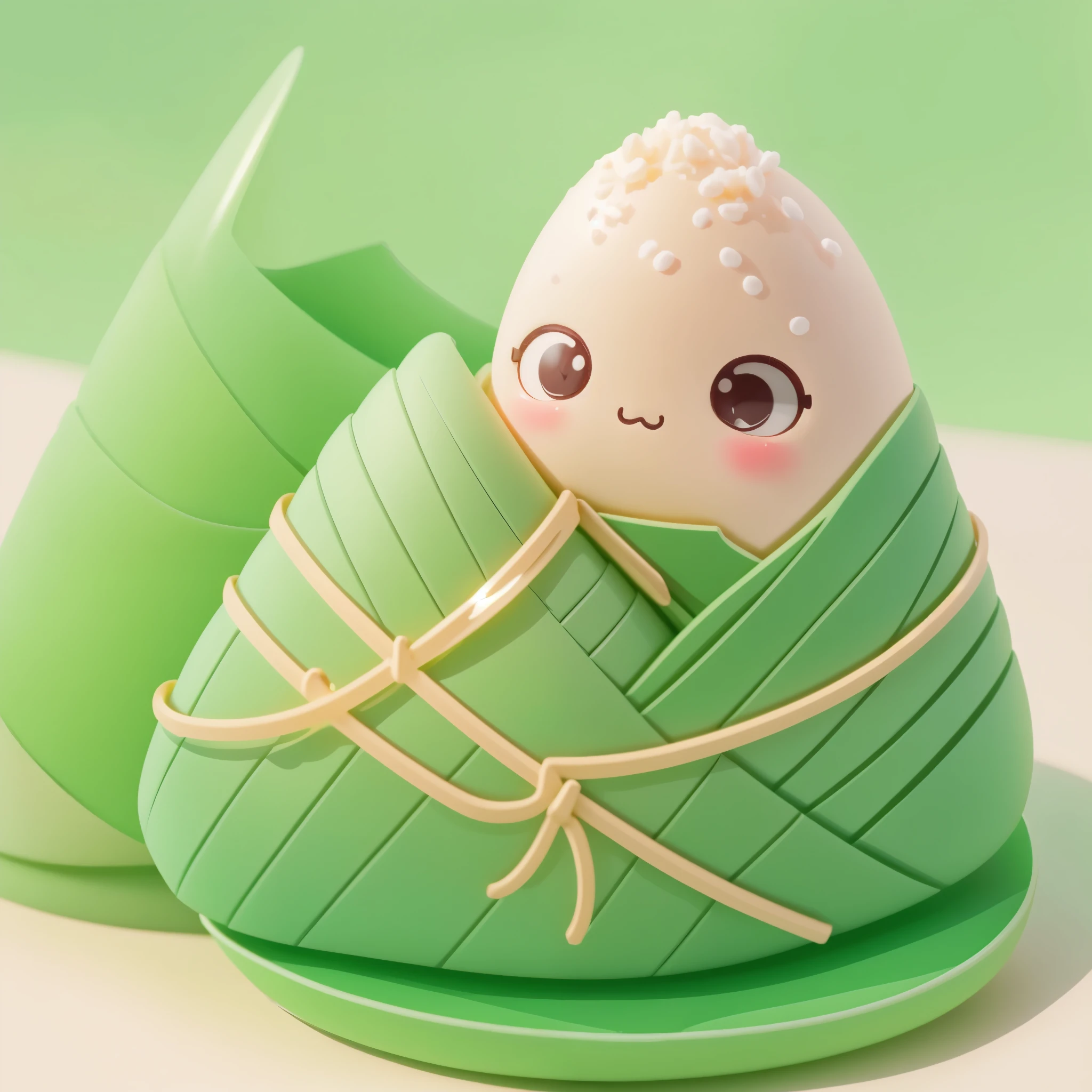 a one KAWAII 3D chibi Zongzi,Blind Box,a triangular green rice dumpling, different expressions,pop matt blind box toy, front view, clean background, natural light, ray tracing, 3d Rendering, C4D, Octane Rendering, 