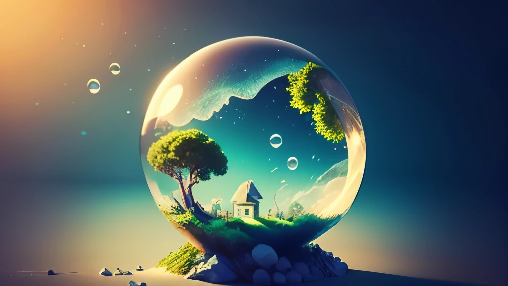 Bubble Kingdom Art,green, Ocean, Flowers in bubbles