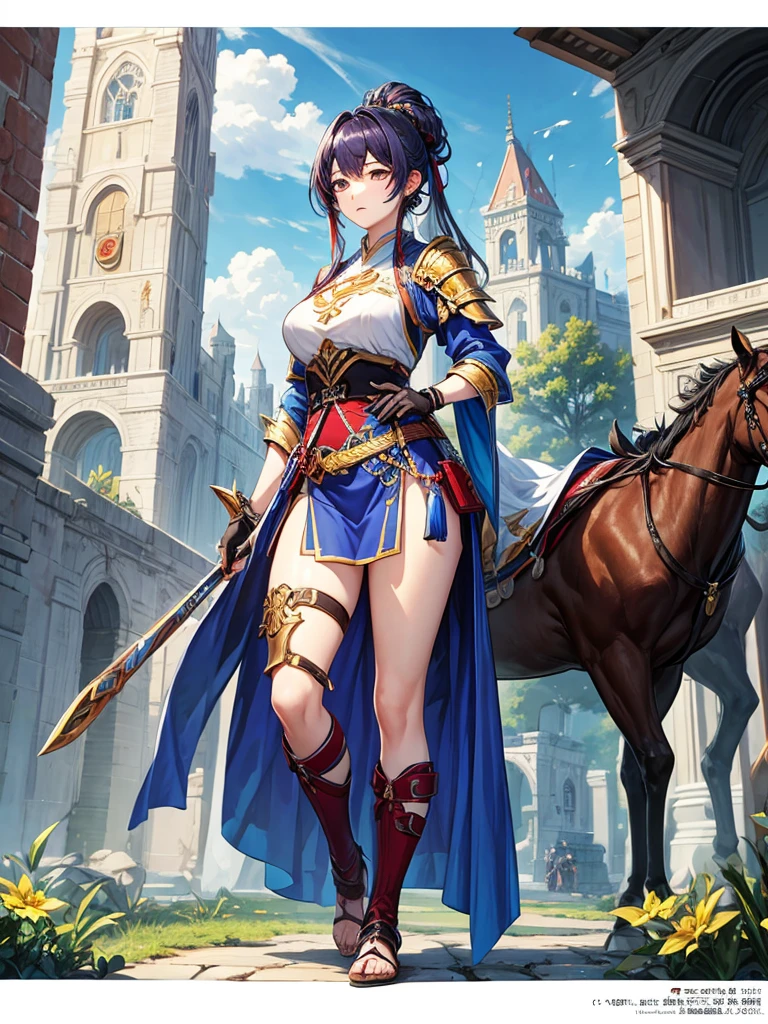 칼과 방패로 갑옷을 입은 female warrior, female warrior, beautiful article, paladin