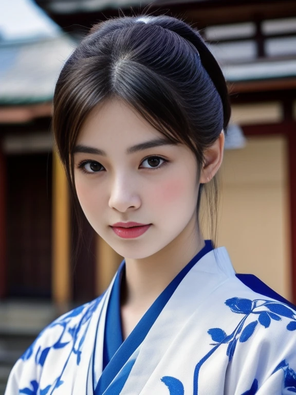 หญิงชาวเอเชียอาราฟin kimonoสีน้ำเงินและสีขาว, palace ， a girl in Hanfu, elegant Japanese woman, Japanese woman, Japanese model, traditional beauty, The face of a beautiful Japanese girl, Portrait of a Japanese girl, Portrait of a geisha, in kimono, Hanfu, Chinese woman, Portrait of a geishaที่สวยงาม, traditional japanese, Inspired by Itō Shinsui
