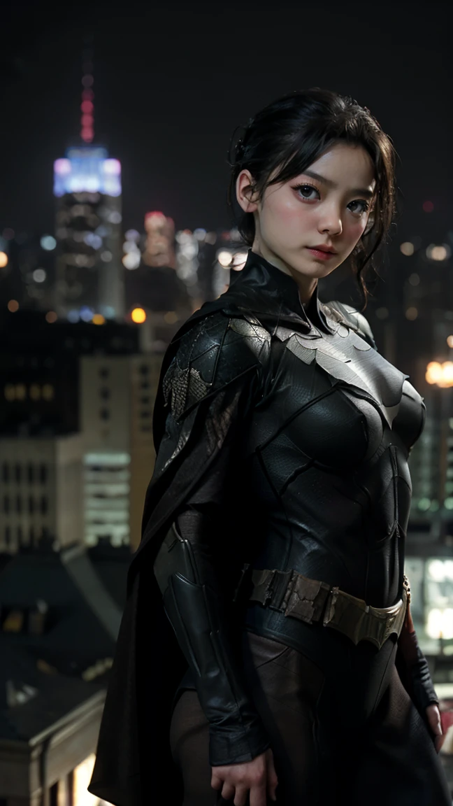 ((masterpiece, highest quality, High resolution, Realistic, born, 8k wallpaper)),((jennifer･Connery:1.4)),A beautiful woman,Delicate depiction, (Huge and stunning goddess shot,From above, Very hot and sexy, Amazing beauty, Perfect balance, Beautiful body, Slim body beauty: 1.4), 夜の街のスカイラインを見下ろす屋上に立つBatman, Gotham city background, nighttime in Gotham city, Gotham city, 映画Batmanから, Gotham city double exposure, Gotham city style, Batmanのフィルムスチル, metropolis filmic Gotham city, サイバーパンクBatman, Batman映画の静止画, Batman映画ではスチルシネマティック, Gotham setting, Batman, Gotham,