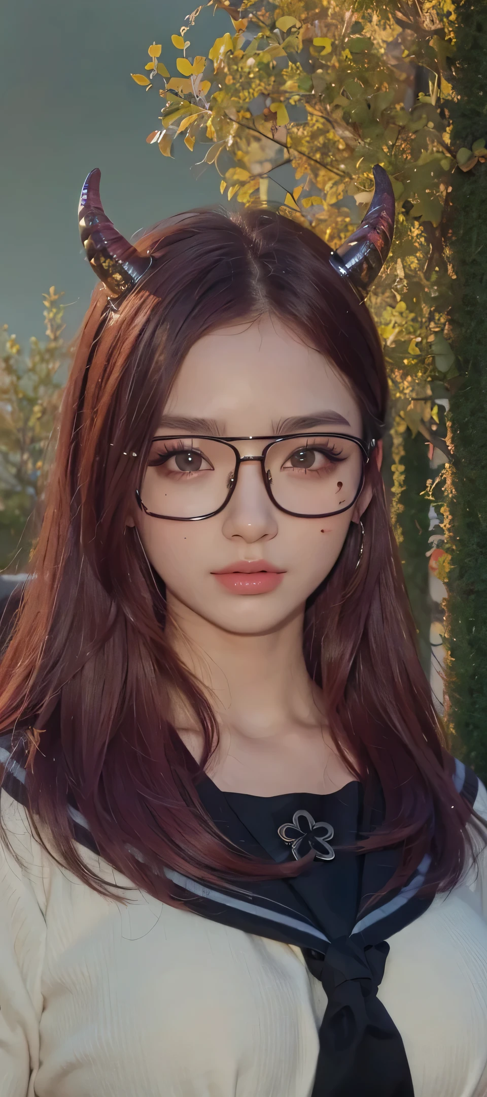 Realistic, beautiful, very detailed faces, fake horn, (huge breast)