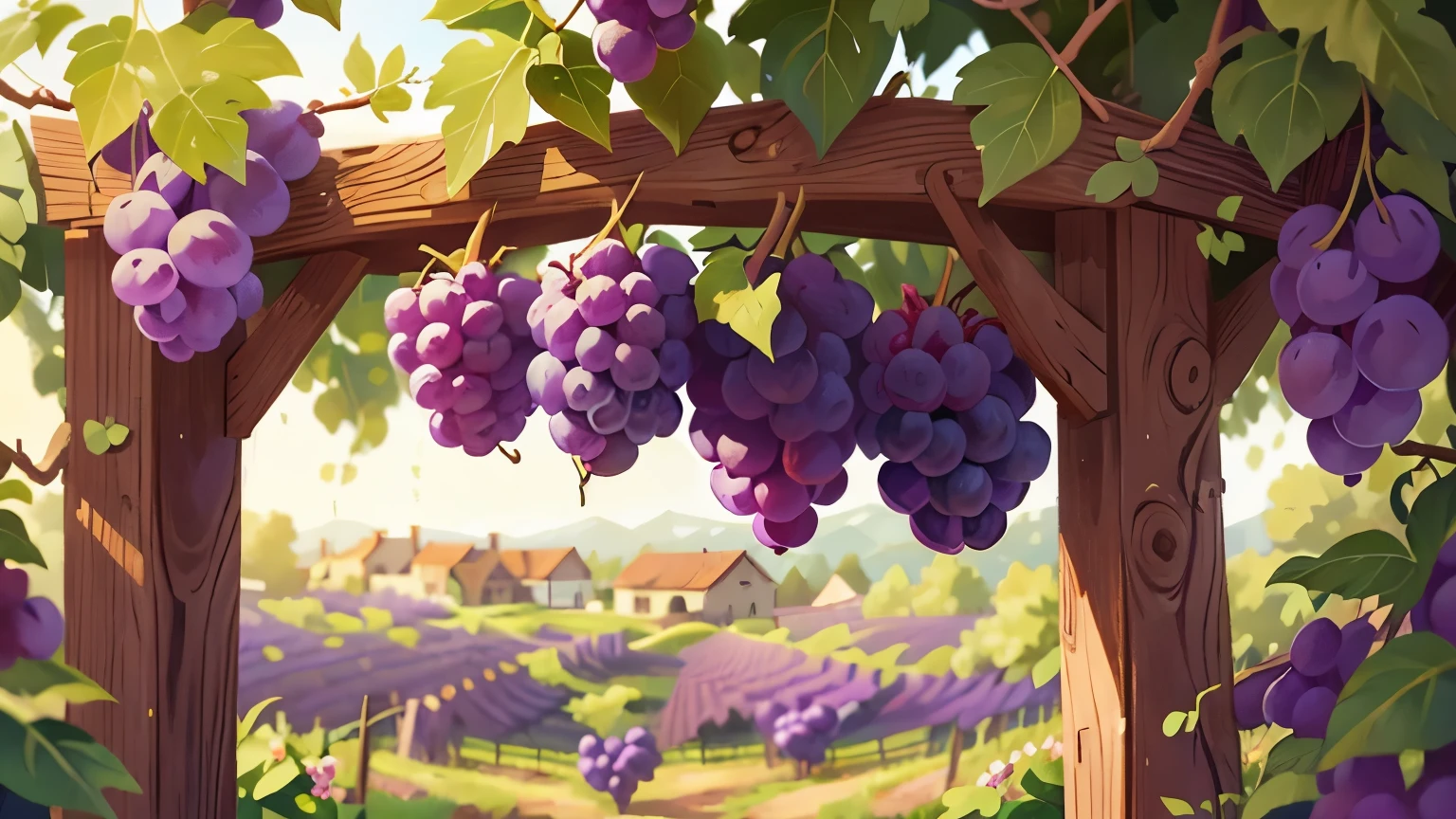 purple grapes hanging in the vineyard