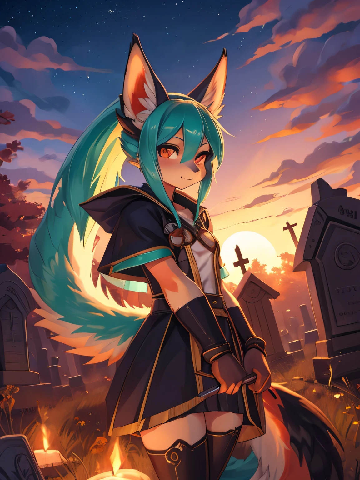 Miku Hatsune, 18 years old women, vampire lady, sucubo girl, alta definicion, orejas de kitsune, wichgirl, powered body, magic girl, graveyard landscape, manos esqueleticas salen de la tierra y la agarran, vampires