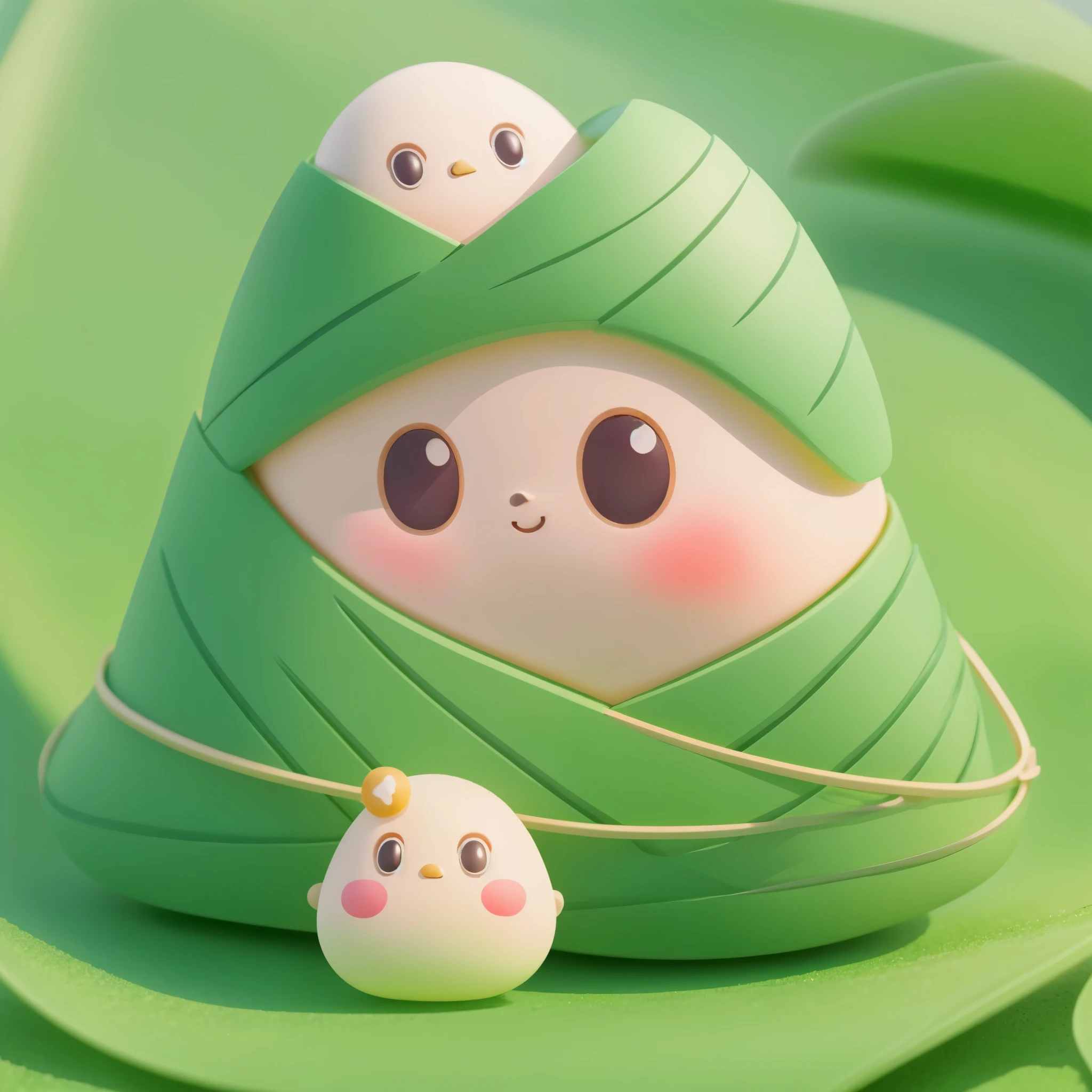 a one KAWAII 3D chibi Zongzi,Blind Box,a triangular green rice dumpling, different expressions,pop matt blind box toy, front view, clean background, natural light, ray tracing, 3d Rendering, C4D, Octane Rendering, 