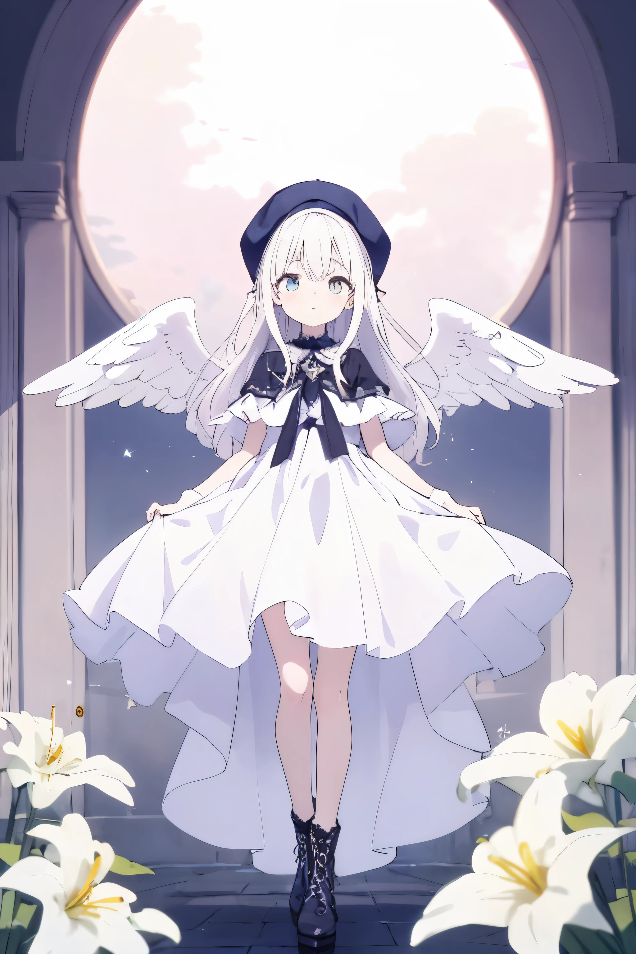 The albino angel stands before you. Her length, The flowing hair is pure white,Flowing down her back in soft waves. Her turn, Ruby eyes seem to sparkle with an inner light, Her facial features are delicate,Pale and ethereal.
She was wearing a fluffy white ruffled dress,Looks like clouds floating around her. The dress is decorated with lace and ribbons, Seems to be made of the finest silk. Her small, The lace-up ankle boots are also white, Perfect match with skirt.
Despite her petite stature, She has a pair of furry angel wings on her back,The color is lighter than her skirt.. The wings are very delicate,hat feather, Seems to be floating gently in the non-existent breeze.
The albino angel looks peaceful., As if meditating or thinking deeply. She stood in a field of white lilies, There seemed to be a sacred aura blooming around her.