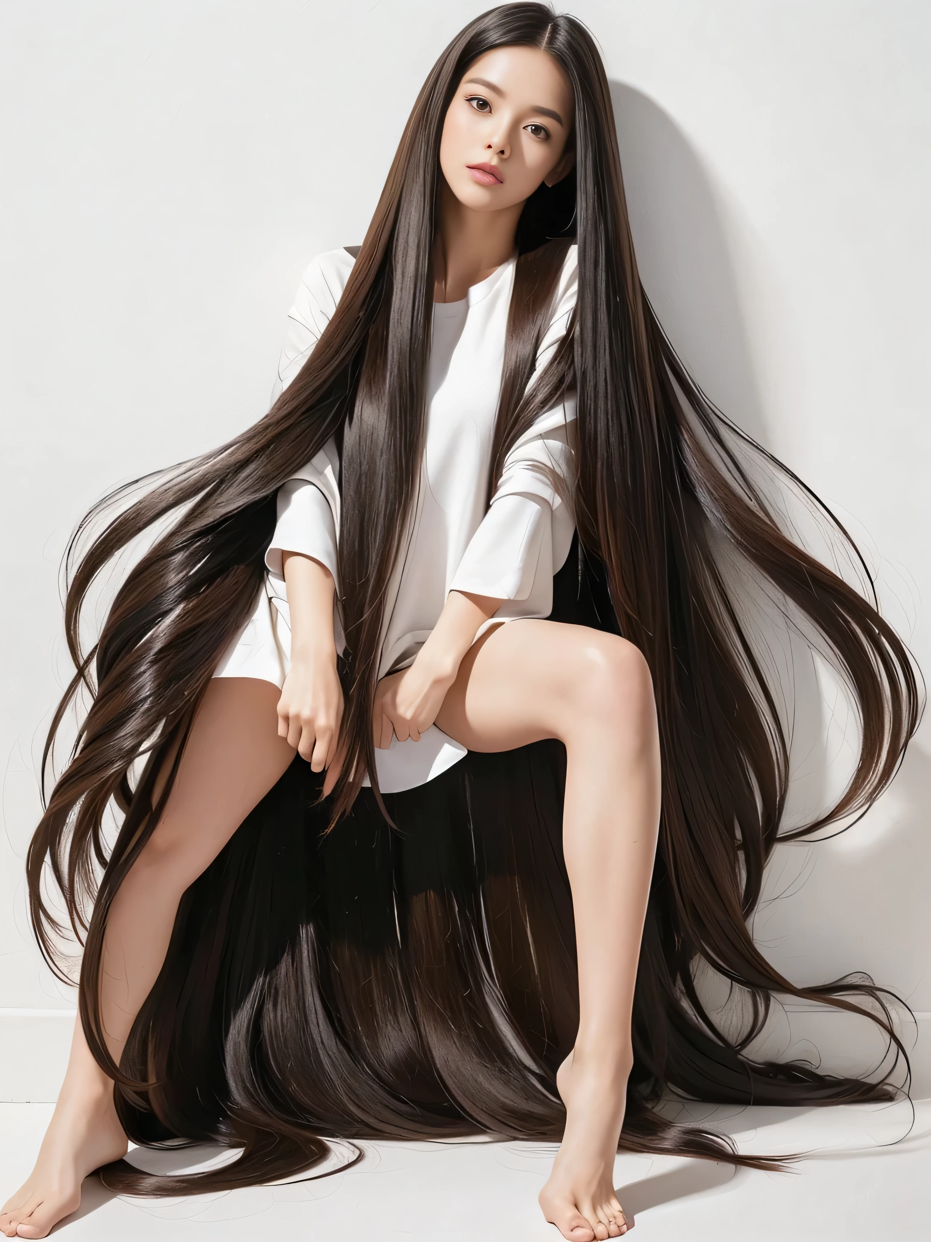 (Upper Body Shot:1.1) (She does random sway back stance in front of a white wall:1.4) ((highest quality)), ((masterpiece)), (Familiar), (Get used to it) (Her hair is incredibly straight!!!!!:1.5) (Very long hair down to the ankles!!!!! highest quality Highest detail Very long hair down to the ankles!!!!! Forever growing hair Flowing hair Amazingly straight hair Very shiny and thick hair Abnormally long hair that lasts forever!!!!! Flowing Hair on both ends!!!!!!!!! Very long hair down to the ankles!!!!! Very long hair down to the ankles!!!!! Thick and shiny hair Very free hair Abnormally long hair!!!!! Beautiful silky hair Beautiful and shiny hair Beautiful and shiny hair Beautiful silky hair Very long hair down to the ankles!!!!! Very Abnormally Long Hair!!!!! Very Abnormally Long Hair!!!!!) (highest quality The best ultra-fine Very long hair down to the ankles!!!!! highest quality Highest detail Very long hair down to the ankles!!!!! Forever growing hair Flowing hair Amazingly straight hair Very shiny and thick hair Abnormally long hair that lasts forever!!!!! Flowing Hair on both ends!!!!!!!!! Very long hair down to the ankles!!!!! Very long hair down to the ankles!!!!! Thick and shiny hair Very free hair Abnormally long hair!!!!! Beautiful silky hair Beautiful and shiny hair Beautiful and shiny hair Beautiful silky hair Very long hair down to the ankles!!!!! Very Abnormally Long Hair!!!!! Very Abnormally Long Hair!!!!!) (Her hair color is dark brown) Perfect Woman'face (She has a typical Japanese build and skin color..., Her skin is very high quality and ultra high definition.、very beautiful and glowing skin) (Her face is dignified and sexy)(She achieved her sexy look with the help of a professional makeup artist.。... Lipstick is natural red The eyeliner is a beautiful black) (She's wearing shiny white lingerie) ((Her bangs are completely cut off.)) (She has a typical Japanese build and skin color Her skin is very delicate and sensitive..、and、Such beautiful and radiant skin) (Her face is long, Small eyes and nose.、Narrow-mouthed a