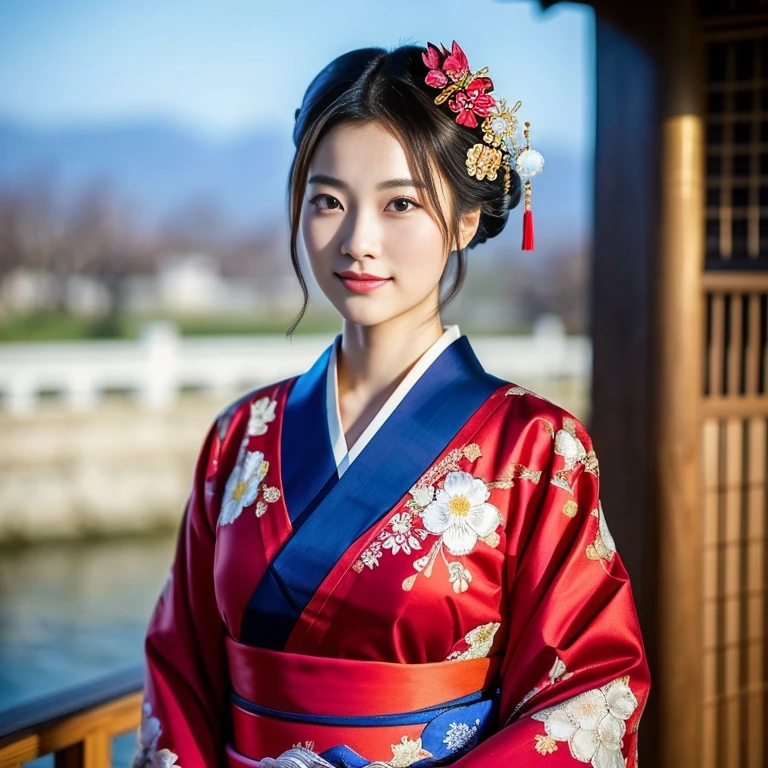 หญิงชาวเอเชียอาราฟin kimonoผ้าใหมราคาแพง, blue and red gold,black white, palace , a girl in Hanfu, elegant Japanese woman, Japanese woman, Japanese model, traditional beauty, The face of a beautiful Japanese girl, Portrait of a Japanese girl, Portrait of a geisha, in kimono, Hanfu, Chinese woman, Portrait of a geishaที่สวยงาม, traditional japanese, Inspired by Itō Shinsui