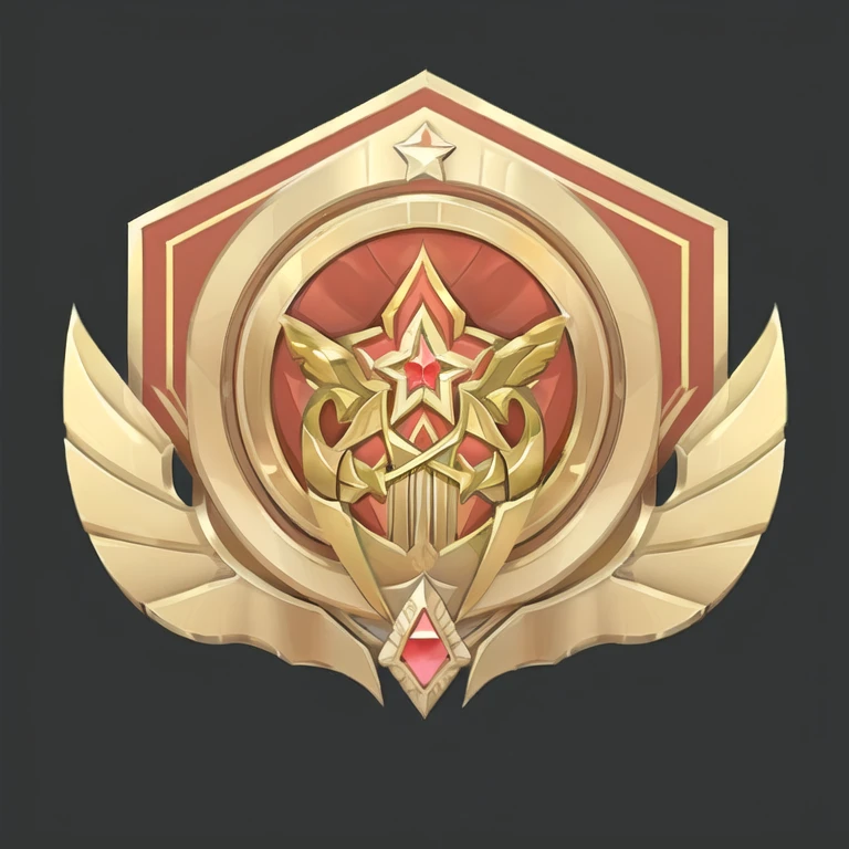 there is a Kaneko Star on a shield with a red diamond, Stylized game icons, 3d icons for mobile games, Game Icon Assets, Very detailed. Realistic Rewards, 军emblem, medal, shield emblem, Kaneko medal, vector illustration, Created in Adobe Illustrator, emblem章, sharp metal crest, score: General, emblem, Star, artistic masterpiece, Kaneko