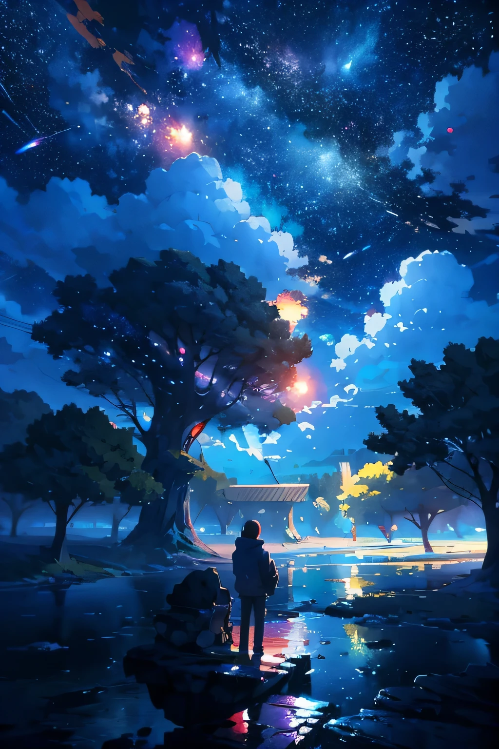 anime boy standing on a rock looking at a star filled night sky, makoto shinkai cyril rolando, anime art logo 4k, anime art logo 4 k, anime art logo 8 k, by makoto shinkai, inspired by Cyril Rolando, in the style dan mumford artwork, amazing logo
