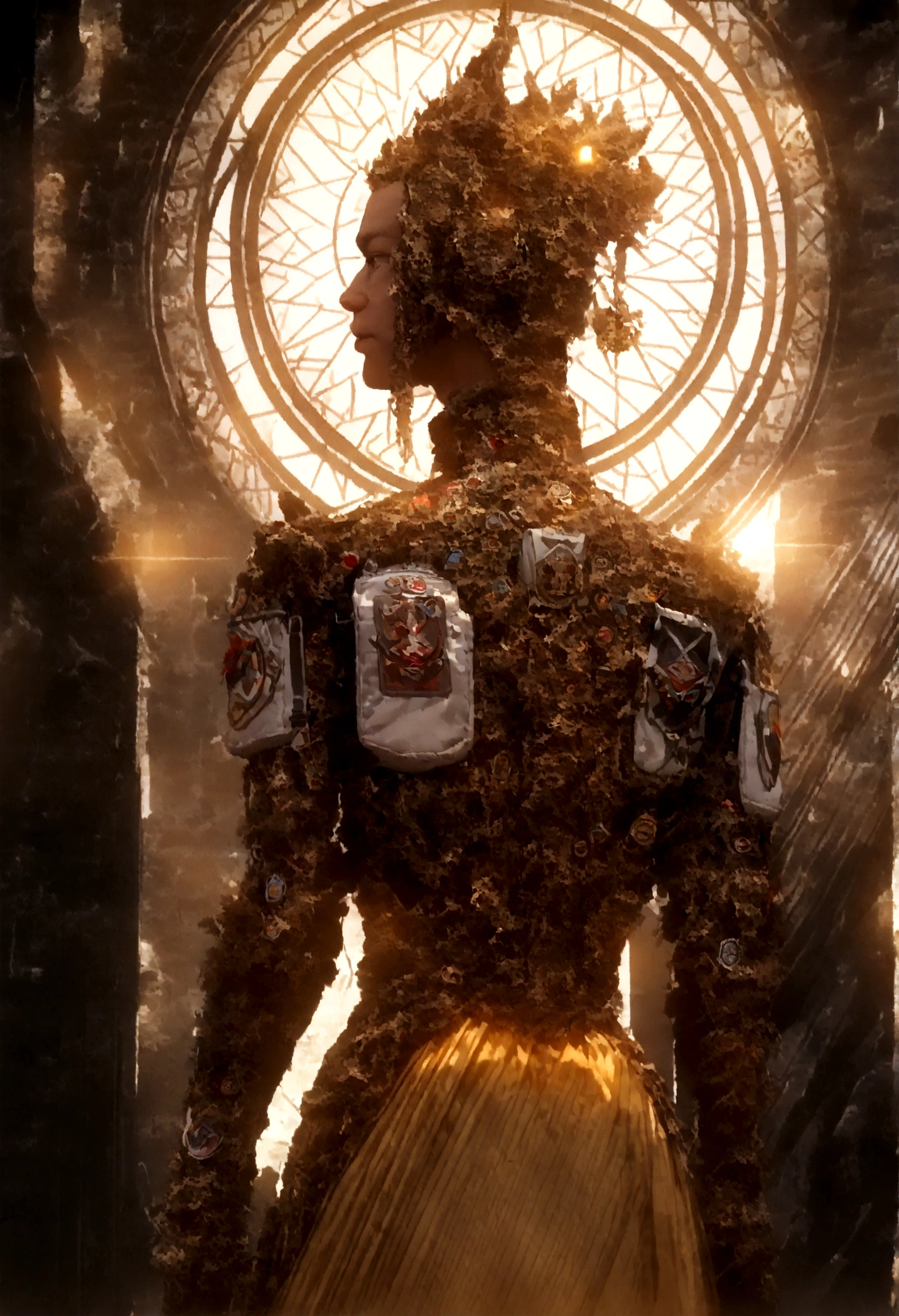 The astronaut is a 30-year-old man.., white and orange metallic clothing, ((ukrainian patches:1.5 )), cinematic, picture 촬영, half backlight, back light, dramatic lighting , incandescent light, soft lighting, Incredibly detailed and complex, hyper maximalist, Art, elegant pose, dynamic, picture, volume , very detailed, intricate details, Gwise의 very detailed 걸작, future environment