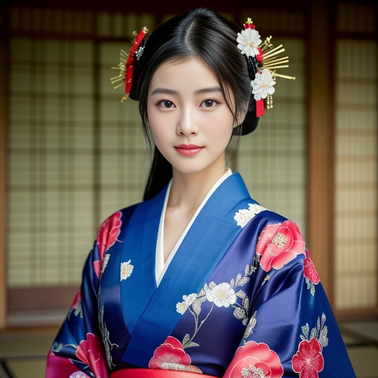 หญิงชาวเอเชียอาราฟin kimonoผ้าใหมราคาแพง, blue,gold color,red,) ,black,white, palace , a girl in Hanfu, elegant Japanese woman, Japanese woman, Japanese model, traditional beauty, The face of a beautiful Japanese girl, Portrait of a Japanese girl, Portrait of a geisha, in kimono, Hanfu, Chinese woman, Portrait of a geishaที่สวยงาม, traditional japanese, Inspired by Itō Shinsui
