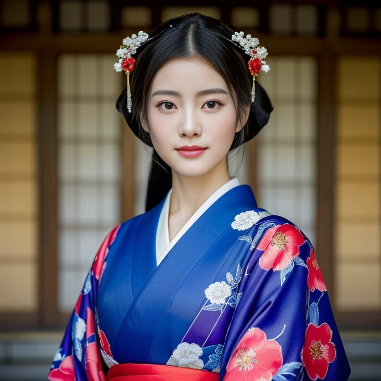 หญิงชาวเอเชียอาราฟin kimonoผ้าใหมราคาแพง, blue,gold color,red,) ,black,white, palace ， a girl in Hanfu, elegant Japanese woman, Japanese woman, Japanese model, traditional beauty, The face of a beautiful Japanese girl, Portrait of a Japanese girl, Portrait of a geisha, in kimono, Hanfu, Chinese woman, Portrait of a geishaที่สวยงาม, traditional japanese, Inspired by Itō Shinsui