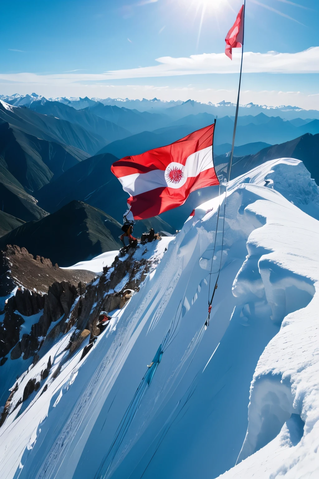 Himalayan Climbing、success、Joy、be happy、Wave the flag、Embracing at the summit、Fuzz on the beard、View from the top、