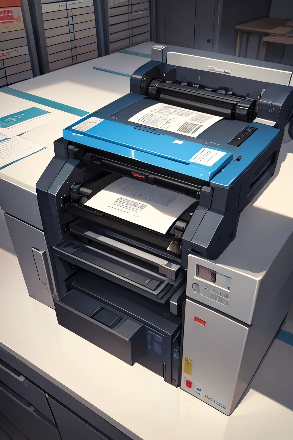 A printer is printing furiously