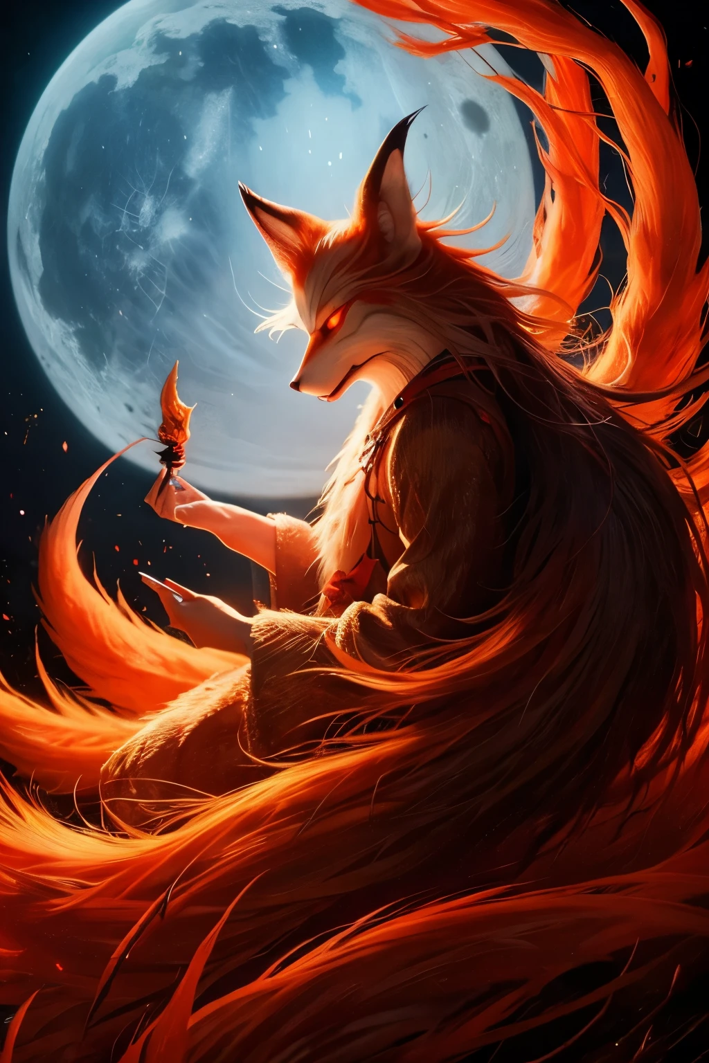 Japanese Yokai/nine tailed fox/Real/Horror/Fantasy/Fantasy/dark/god
