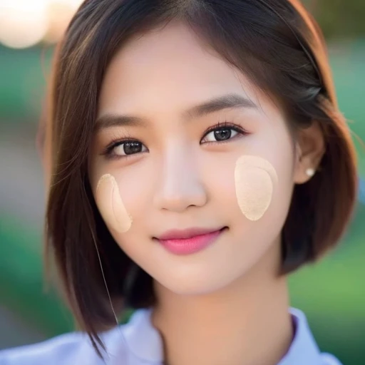 Best Quality, Ultra High Definition, (Photorealistic:1.4),Sunset Light, Burmese girl, Detailed Photo, Smiling,open mouse,close eye.Facing Camera, (Masterpiece: 1.3), (8K, Photorealistic, Best Quality: 1.4), (1girl), Beautiful Face, (Realistic Face), (Black Hair, Short Hair: 1.3), Beautiful Hairstyle, Realistic eyes, beautiful detail eyes, (realistic skin), beautiful skin, attractive, ultra high resolution, ultra realistic, high definition, golden ratio.full body.beautyful body.open breasts.beautyful small breasts.acmm thanaka makeup apply face.